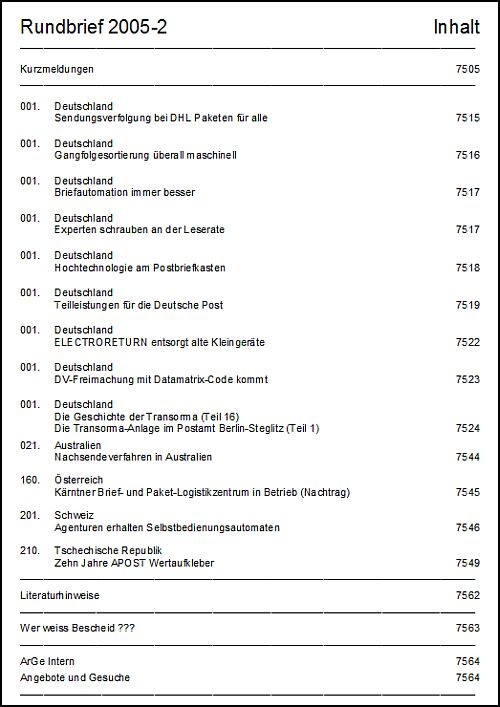 Inhaltsangabe Rundbrief 02 2005