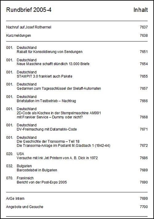Inhaltsangabe Rundbrief 04 2005
