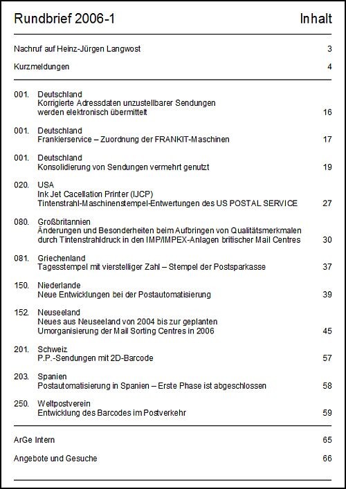 Inhaltsangabe Rundbrief 01 2006