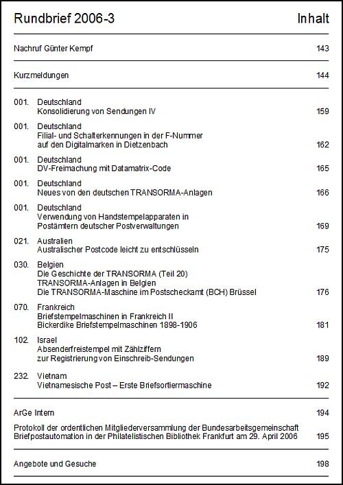 Inhaltsangabe Rundbrief 03 2006