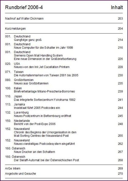 Inhaltsangabe Rundbrief 04 2006