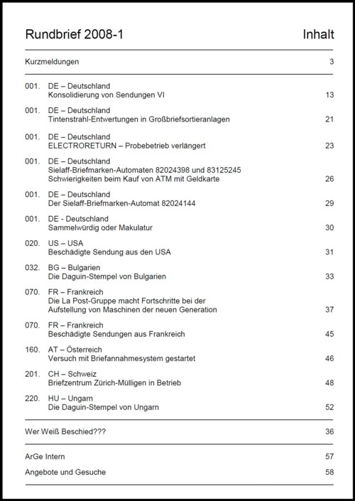 Inhaltsangabe Rundbrief 01 2008