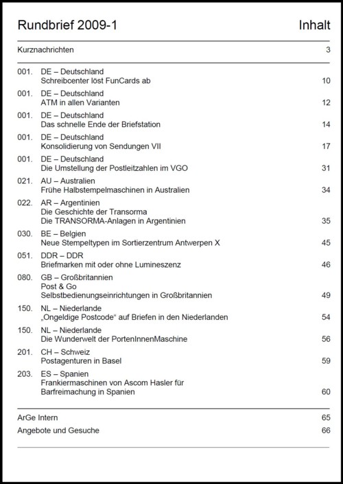 Inhaltsangabe Rundbrief 01 2009
