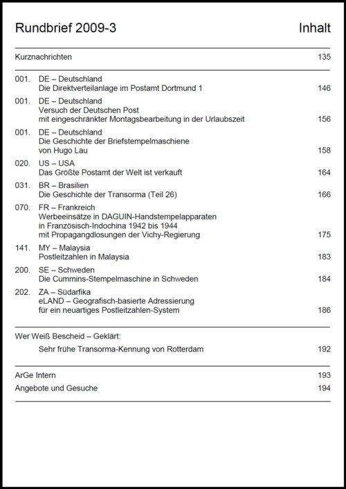 Inhaltsangabe Rundbrief 03 2009