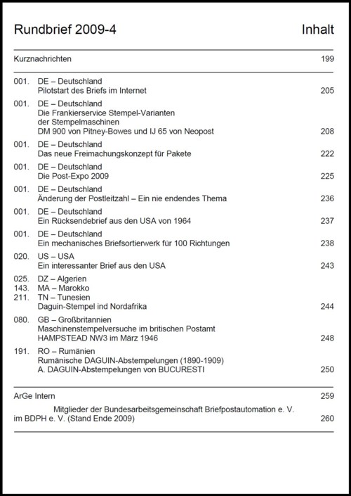 Inhaltsangabe Rundbrief 04 2009