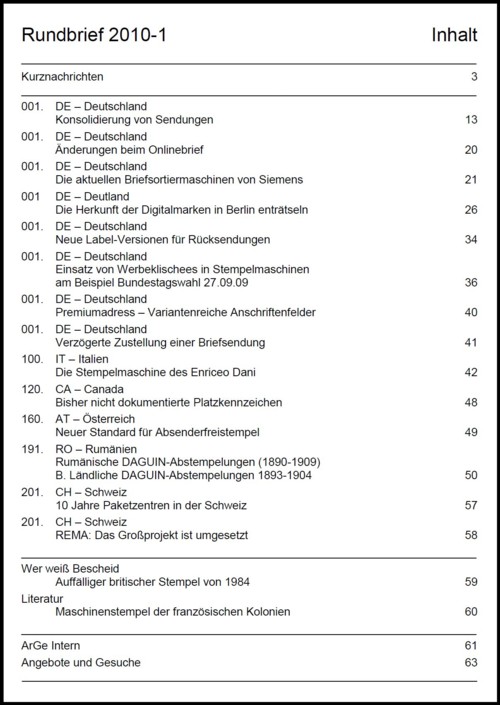 Inhaltsangabe Rundbrief 01 2010