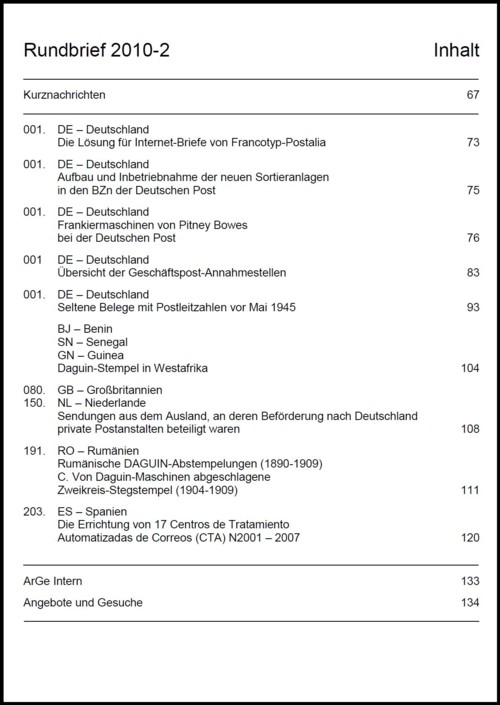 Inhaltsangabe Rundbrief 02 2010