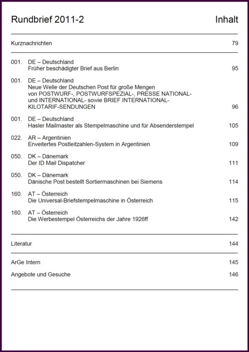 Inhaltsangabe Rundbrief 02 2011
