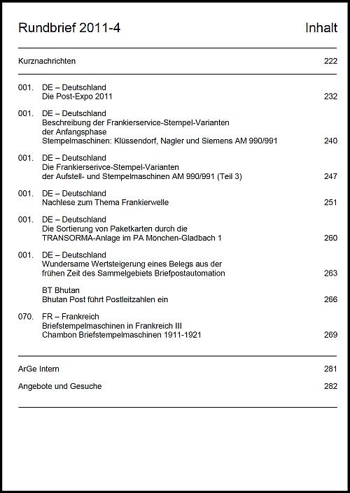 Inhaltsangabe Rundbrief 04 2011