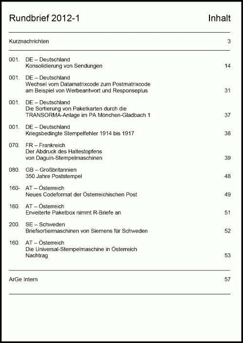 Inhaltsangabe Rundbrief 01 2012